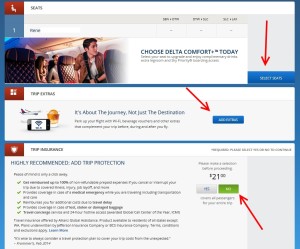 delta seats trip extras insurance for flights sell page