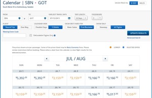example of cost business class to sweden from south bend delta-com