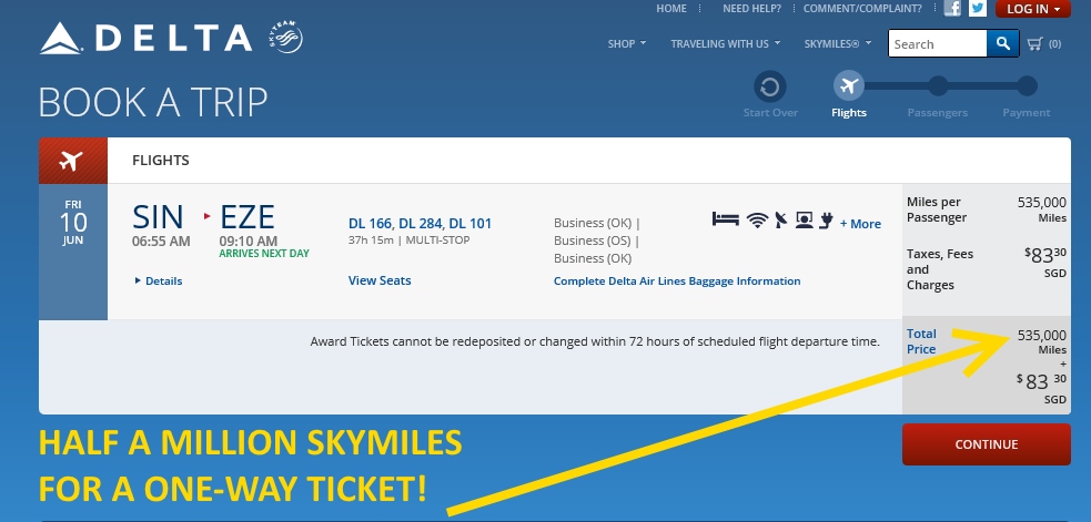 1 MILLION MILE SkyMiles awards coming soon ( 535,000 mile one-way found)!