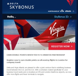 delta email 2x skybonus to lhr