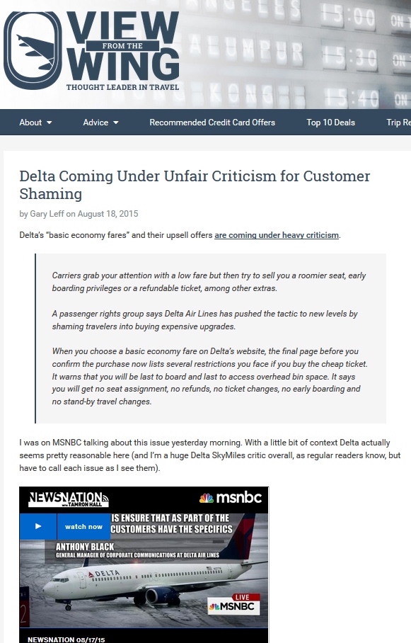 For crying out loud main stream press, GET OVER PASSENGER SHAMING from Delta! BASIC Delta fares are NOT shameful (but do avoid them if an elite)!