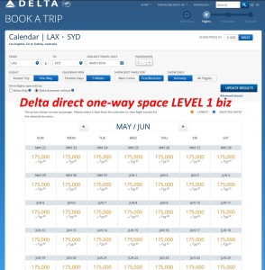 june delta biz space lax to syd no virgin
