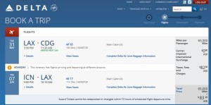 lax to cdg then open jaw icn to lax delta skymiles