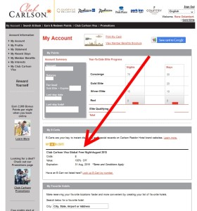 my free night cert from club carlson us bank visa