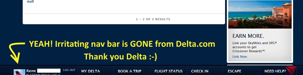 Irritating nav bar is GONE from Delta.com! #KeepClimbing worthy change.