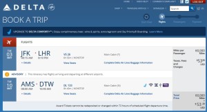 nyc to lhr then ams to dtw delta award