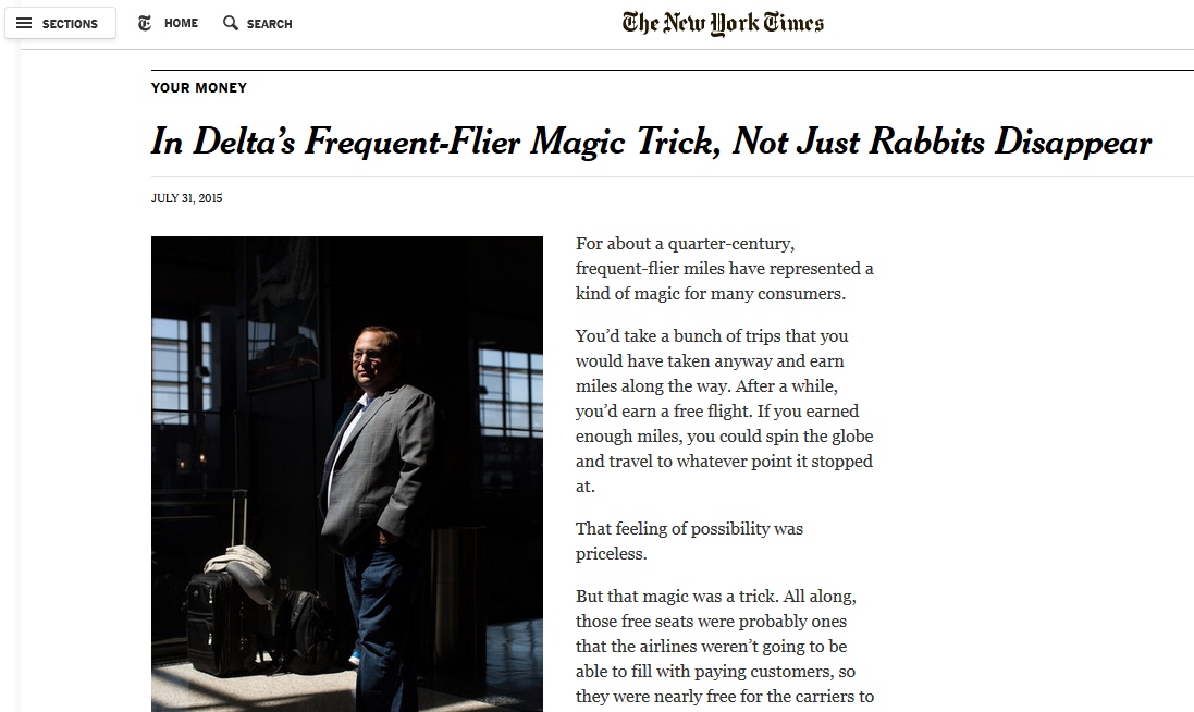 SHOCKINGLY accurate mainstream press NYT piece about Delta SkyMiles devaluations