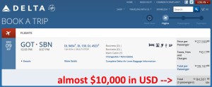 one way business class ticket paid from got to sbn