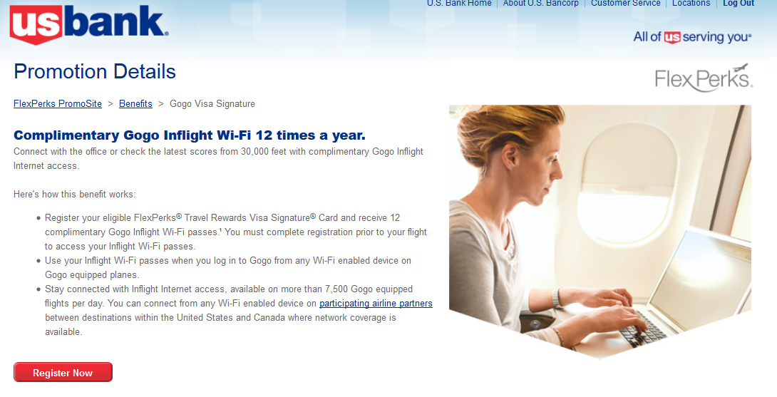 12 FREE GoGo passes good on 4 MAJOR airlines! AMAZING US Bank FlexPerks card Signature Visa offer