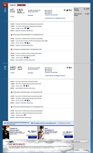 B Atlanta to Hong Kong Mileage Run Delta Booking