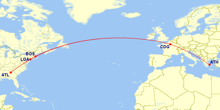 New York to Athens Greece $764 at 5.9CPM 12920 MQMs Delta Weekend Elite Mileage Run