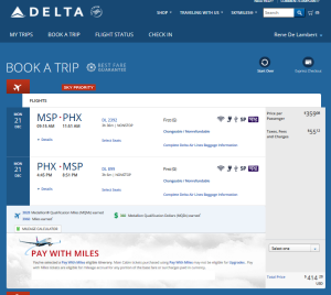 msp to phx 1st class same day