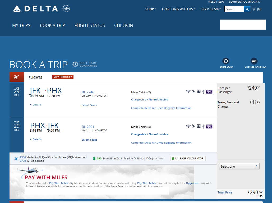 one day nyc to phx rt Eye of the Flyer