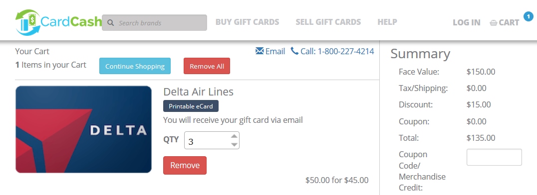 Delta gift card for giving up seat