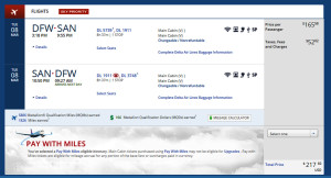 DFW-DTW-SAN March Mileage Run Delta