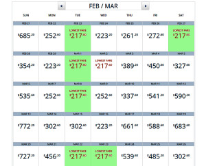 DFW-DTW-SAN March Mileage Run Delta Calendar