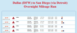 DFW-DTW-SAN March Mileage Run Schedules