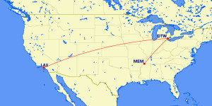Los Angeles to Memphis Delta Air Lines Mileage Run January February 2016 Route Map