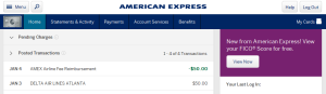 amex platinum airline fee reimbursment posted for delta egift card