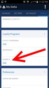 enter klm flying bluebiz number in fly delta app