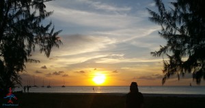 a person standing in front of a sunset