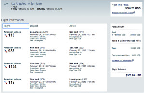 LAX-SJU Feb Mar 2016 American Booking