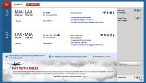 Miami MIA to Los Angeles LAX Delta Mileage Run April 2016 laptoptravel Booking