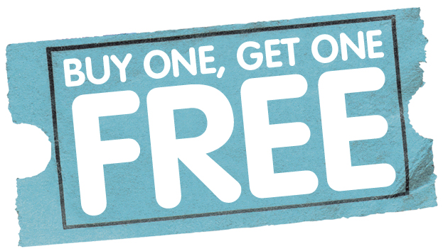 He buys. Buy one get one. Buy one get one free. Buy 3 get 1 free. BOGO offer.