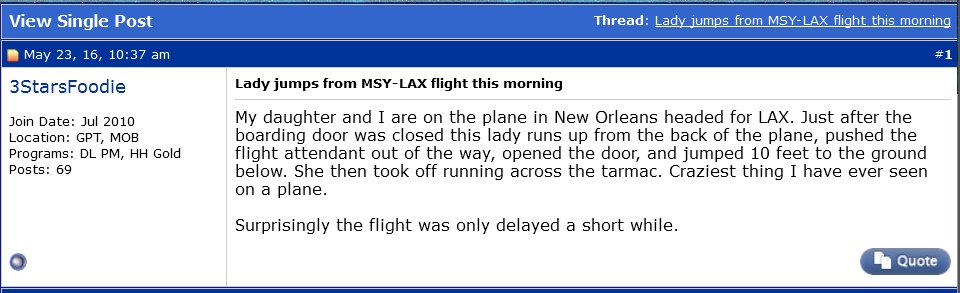 Delta Air Line Passenger Opens Door and Jumps From Jet at New Orleans MSY Airport