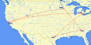 AUS-ATL-MSP-SFO-DTW-AUS MR Map