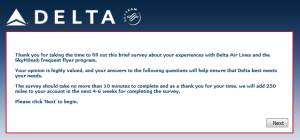 Delta Air Lines SkyMiles survey for 250 points RenesPoints blog review (2)
