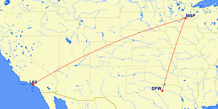 LAX DFW Delta MR Aug 10 2016 Map 