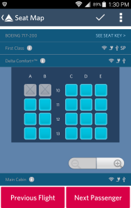 fly delta app showing comfort plus as another section of jet just like 1st class and coach