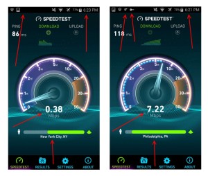 gogo speed vs gogo speed with tunnelbear vpn loaded in