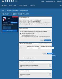 my flight preferances in delta-com