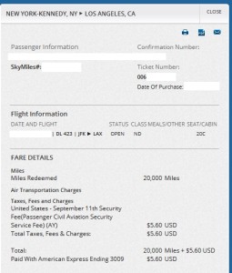 real award fare class on recipt but no breakdown delta-com