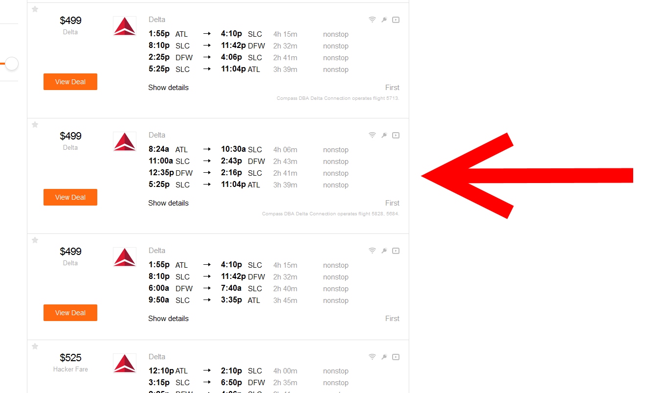 Atlanta to Dallas (via SLC x2) 1st class $514 & 7732MQMs at 6.6CPM weekend Delta elite Mileage Run