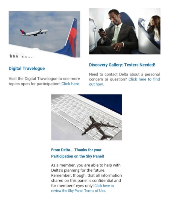 Keep on the lookout to join the Delta focus group “Sky Panel” – They are inviting new members!