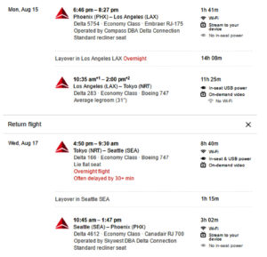 PHX-NRT Delta Details