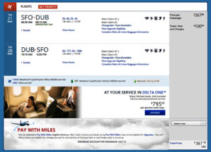 SFO-DUB Delta Fare Sale Trip Summary