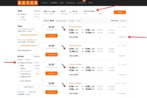 aa only seach for prem economy