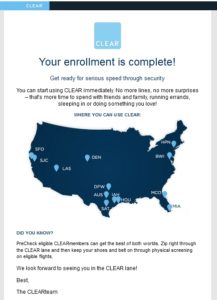 email from CLEAR membership completion renespoints blog travel security