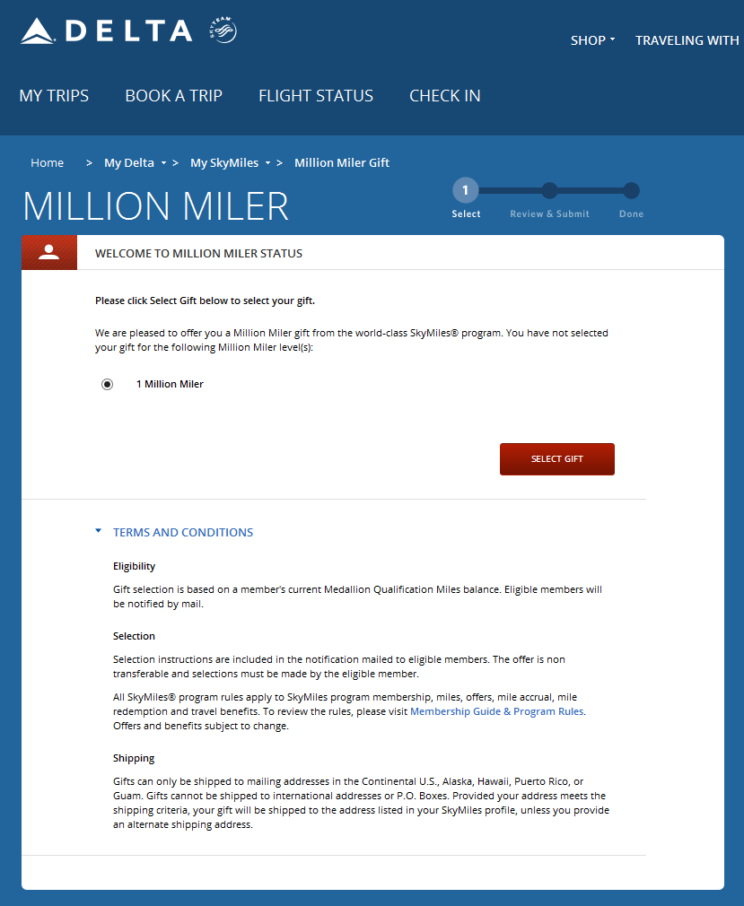 My Delta Million Miler flight – Delta Million Miler Gift Choices & My Selection.