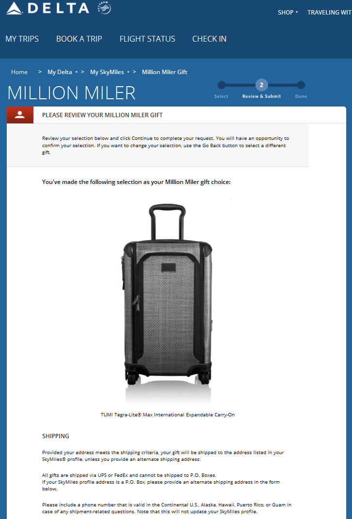 My Delta Million Miler flight - Delta Million Miler Gift Choices & My ...