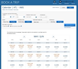 coach atl to ams level 1 skymiles award