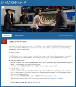 cost for delta sky club membership per year executive and individual