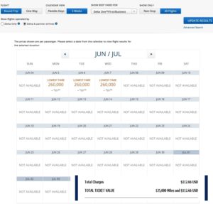 what my round trip search results showes for delta business class award to Europe on SkyMiles next year and what I paid renespoints travel blog