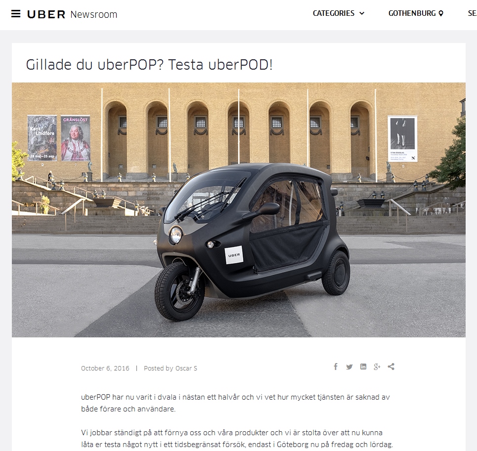 Would you take an uberPOD? What about one day an uberELIO? Time for UBER Auto Cycles!