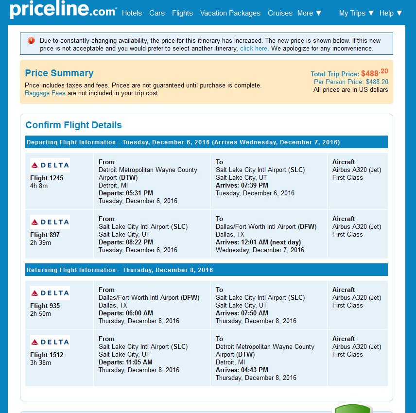 Detroit to Dallas (via SLC) $203 & 4938MQMs at 4.1CPM Weekday Delta Elite Mileage Run