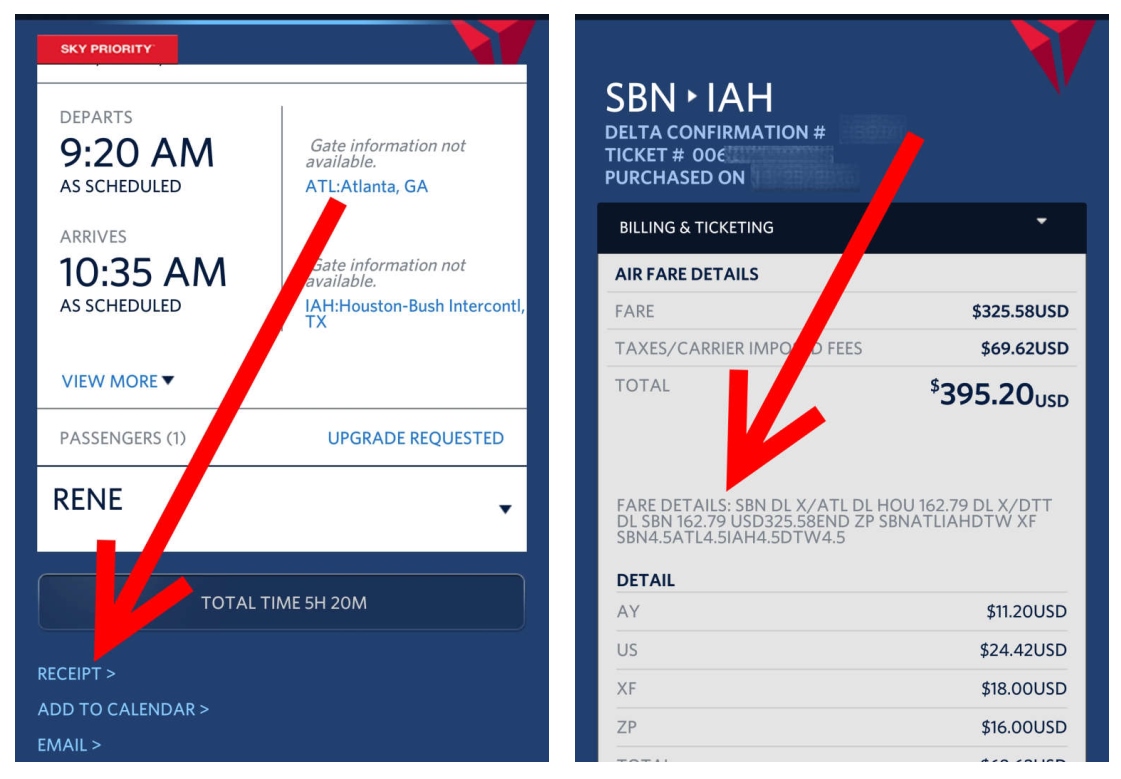 howtoseethefaredetailsonadeltaticketinsideflydeltaapp